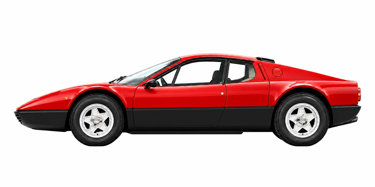 Model illustration of a red 365 GT4 / BB with black lower bodywork