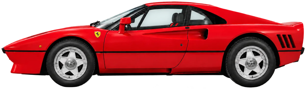 Side-profile illustration of a Rosso Corsa Ferrari 288 GTO, based on the supplied photographs and recorded specification of chassis 53319.